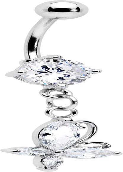 Body Candy Stainless Steel Clear Accent Butterfly Dangle Belly Ring Apparel & Accessories > Jewelry > Body Jewelry Body Candy   