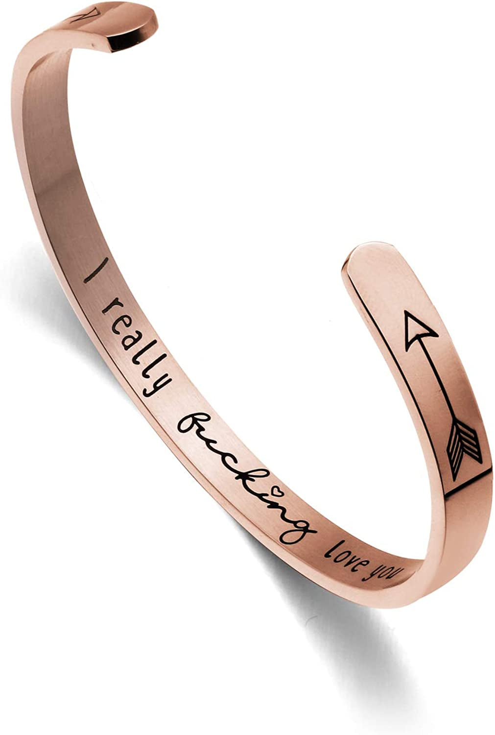 Inspirational Cuff Bracelets for Women Mantra Cuff Bangle Engraving Stainless Steel Funny Inspirational Jewelry Gifts for Best Friend, Sister, Mom, Daughter, Son, Niece Birthday Present Apparel & Accessories > Jewelry > Bracelets liforlove Rose Gold -I Really Love You  