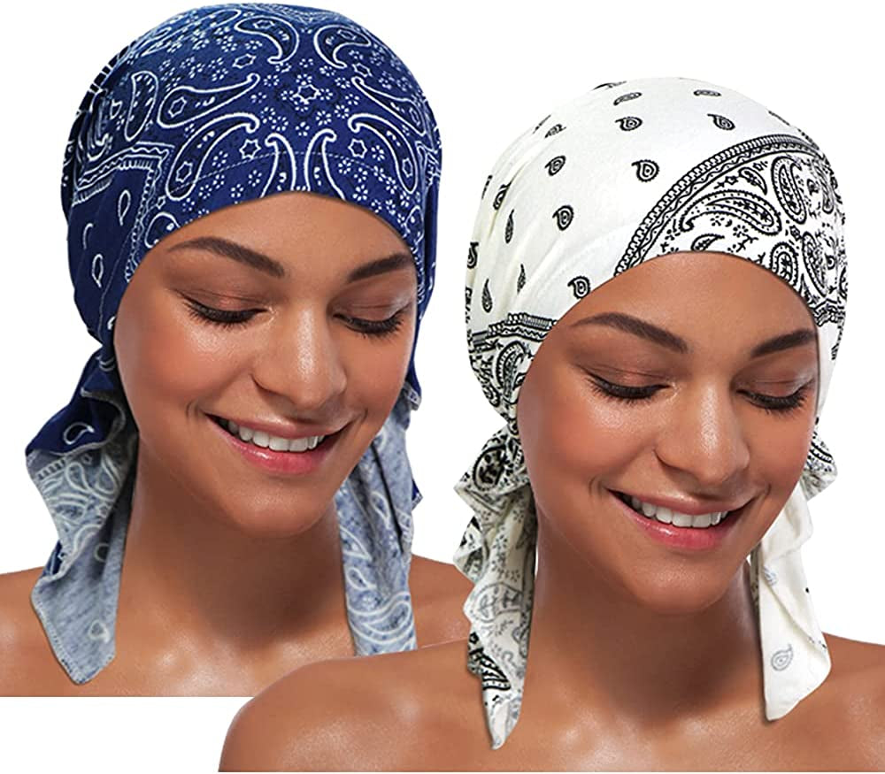 ASHILISIA 2 Pieces Women Chemo Hat Turban Beanie, Pre-Tied Headwraps Headwear Bandana for Hair Loss Apparel & Accessories > Clothing Accessories > Bandanas & Headties ASHILISIA D-dshi-4  
