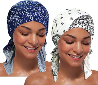 ASHILISIA 2 Pieces Women Chemo Hat Turban Beanie, Pre-Tied Headwraps Headwear Bandana for Hair Loss Apparel & Accessories > Clothing Accessories > Bandanas & Headties ASHILISIA D-dshi-4  