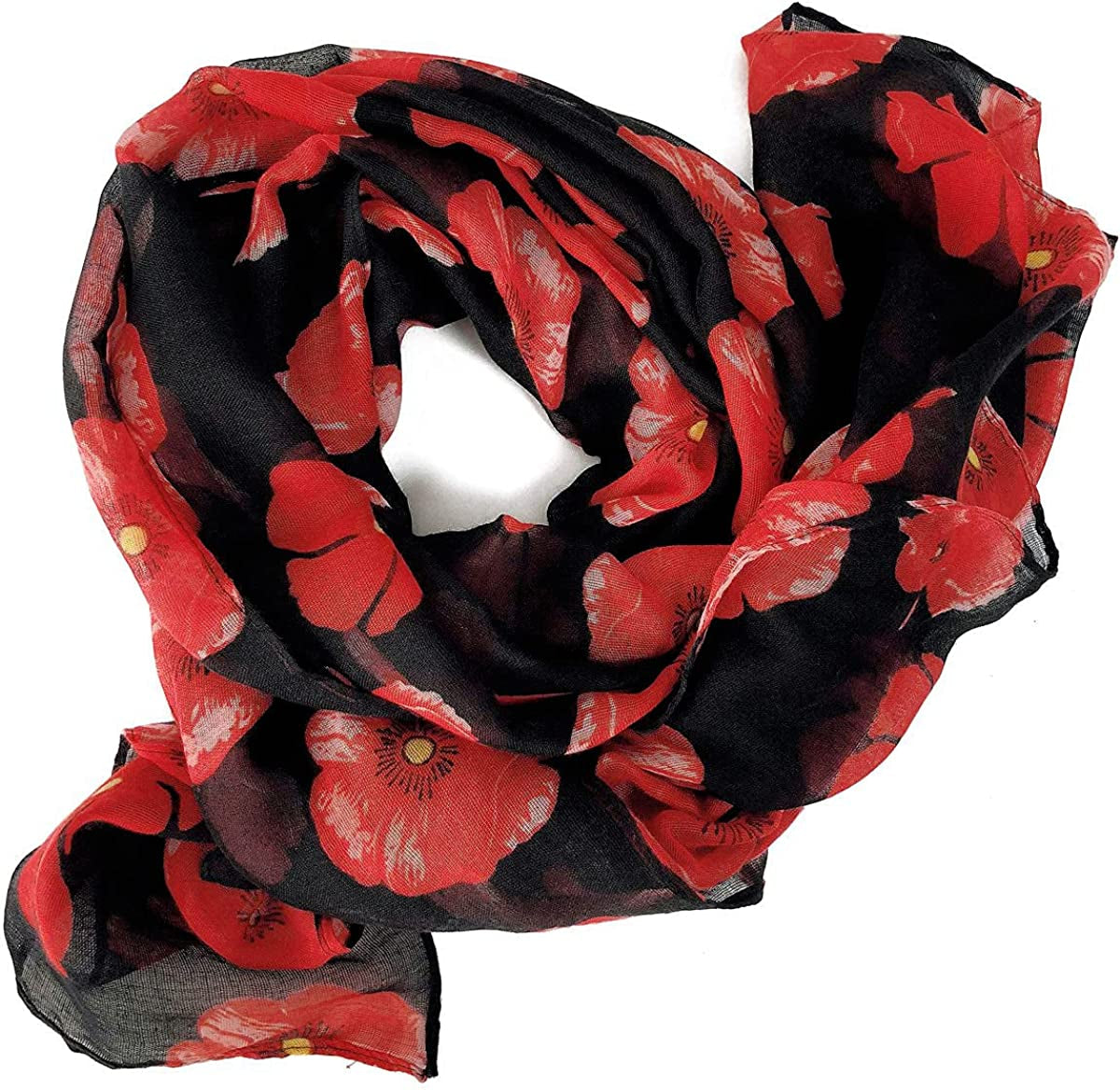GERINLY Red Poppy Flower Scarfs for Women Lightweight Florals Shawl Wraps Spring Travel Accessory Apparel & Accessories > Clothing Accessories > Scarves & Shawls GERINLY   