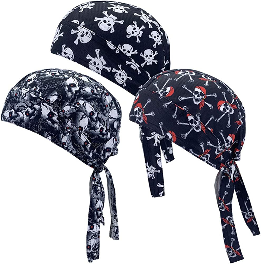 Sweat Wicking Doo Rag Cooling Dew Rag Helmet Liner Hat Large Motorcycle Head Wrap Bandana Skull Caps for Men and Women Apparel & Accessories > Clothing Accessories > Bandanas & Headties JHYWELL Hot Skull  