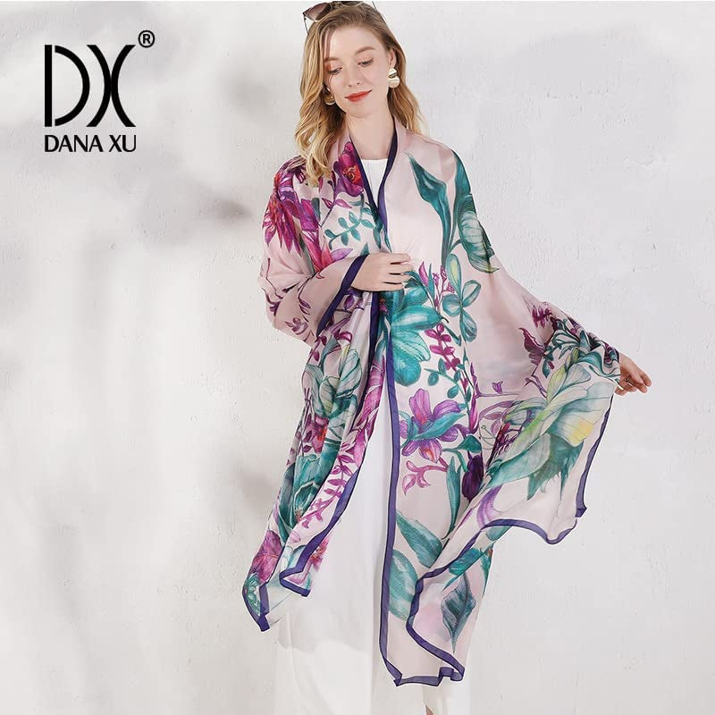 DANA XU Long Silk Fashion Oblong Floral Oversize Soft Scarf Wedding Shawls Beach Wraps Bandana Scarves for Women Apparel & Accessories > Clothing Accessories > Scarves & Shawls DANA XU   