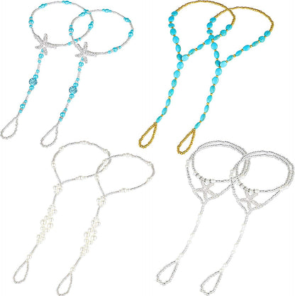 Beach Barefoot Sandals Bohemia Anklet Sandals Starfish Ankle Chain Beaded Elastic Foot Jewelry for Women Lady (Style Set 2) Apparel & Accessories > Jewelry > Anklets Yaomiao   