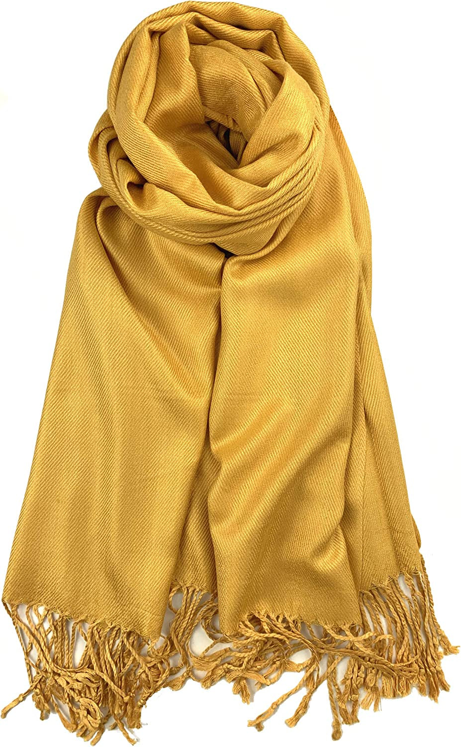 Plum Feathers Premium Solid Color and Metallic Fashion Scarf, Womens Pashmina Shawl Wrap with Fringes Apparel & Accessories > Clothing Accessories > Scarves & Shawls Plum Feathers Gold  