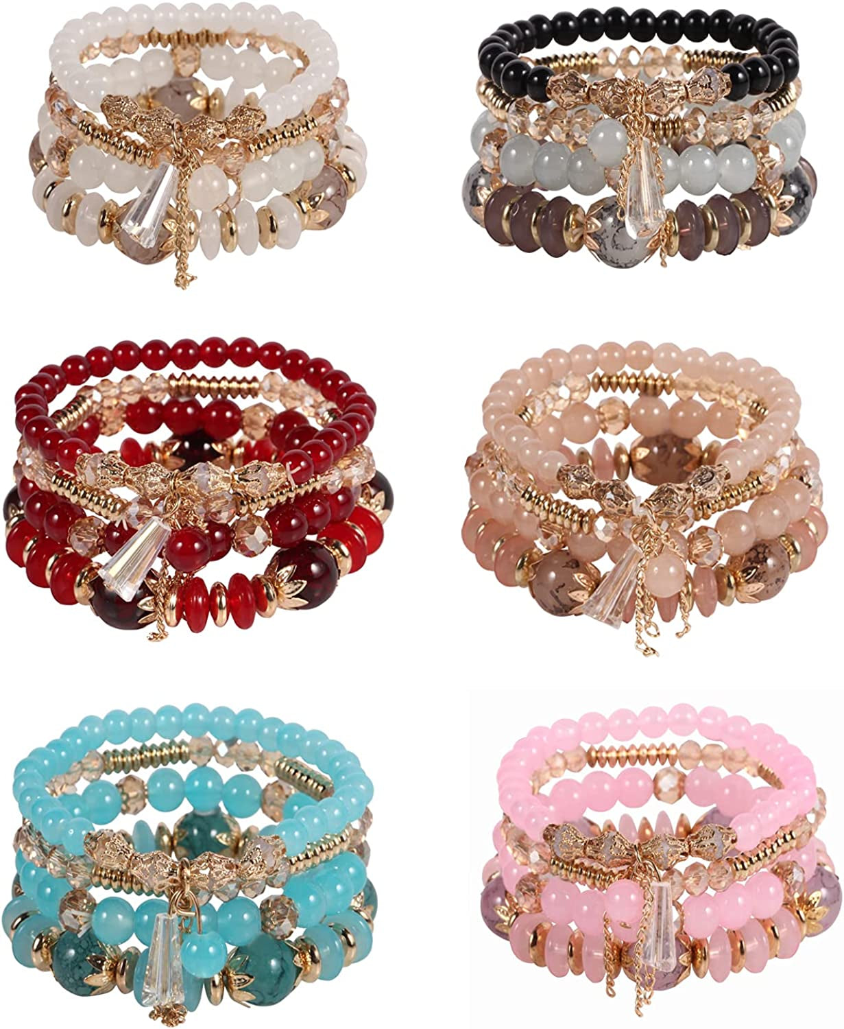 Solosoya Bohemian Boho Stackable Bracelets for Women Set, Girls Stretch Multilayer Stack Beads Colorful Beaded Charm Bracelets Girl Handmade Jewelry Apparel & Accessories > Jewelry > Bracelets Solosoya Color L  