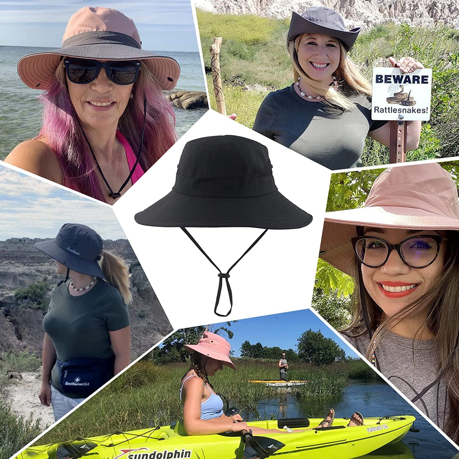Mukeyo Womens Summer Sun Hat Wide Brim Outdoor UV Protection Hat Foldable Ponytail Bucket Cap for Beach Fishing Hiking Apparel & Accessories > Clothing Accessories > Hats Mukeyo   