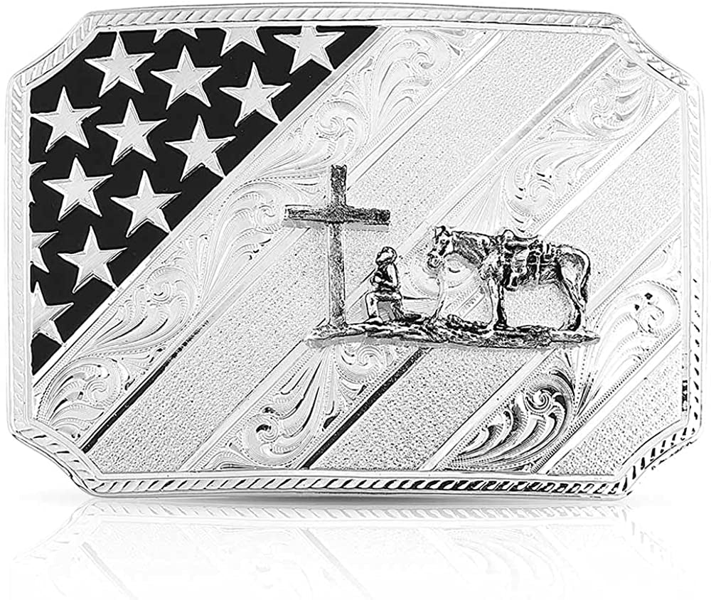 Montana Silversmiths Christian Faith Series Classic Western Buckle, Made in USA Apparel & Accessories > Clothing Accessories > Belt Buckles Montana Silversmiths All American Christian Cowboy Silver  
