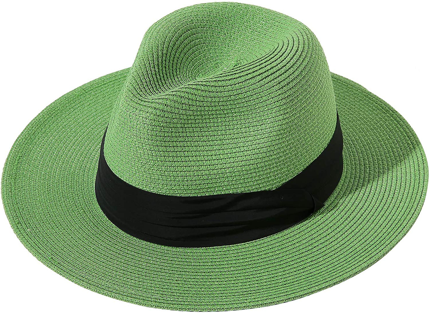 Lanzom Women Wide Brim Straw Panama Roll up Hat Belt Buckle Fedora Beach Sun Hat UPF50+ Apparel & Accessories > Clothing Accessories > Hats Lanzom Green One Size 