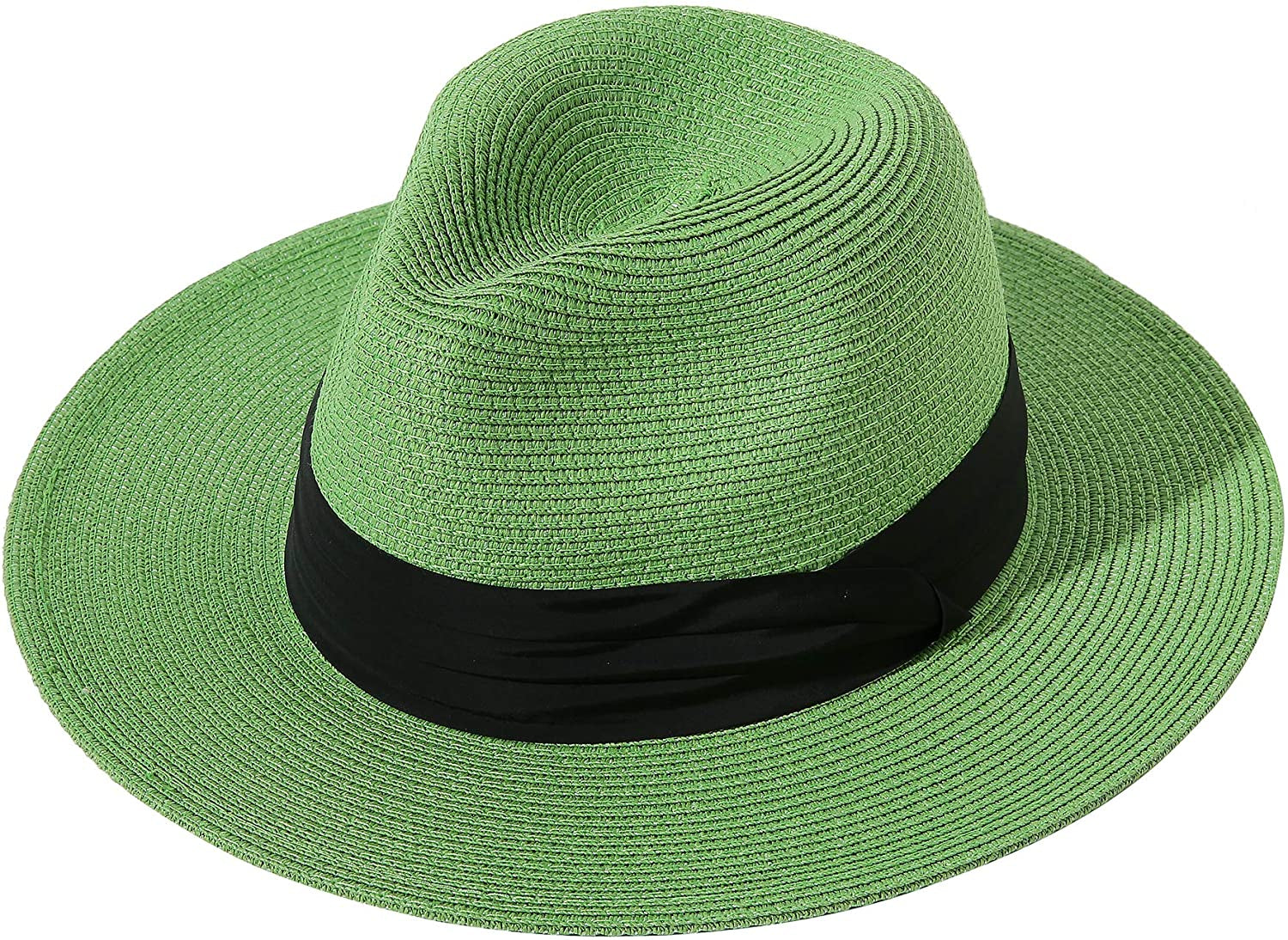 Lanzom Women Wide Brim Straw Panama Roll up Hat Belt Buckle Fedora Beach Sun Hat UPF50+ Apparel & Accessories > Clothing Accessories > Hats Lanzom Green One Size 
