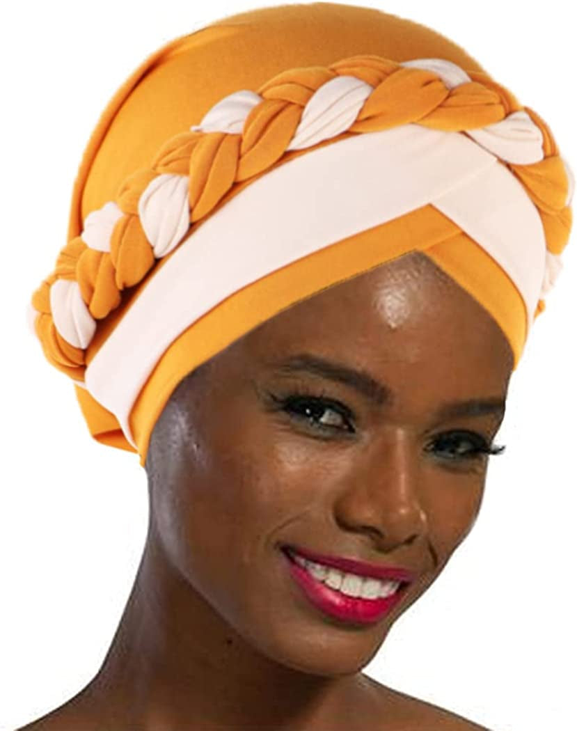 Woeoe Women African Turban India'S Hat Black Stretch Braid Head Wrap Apparel & Accessories > Clothing Accessories > Headwear Woeoe Yellow  