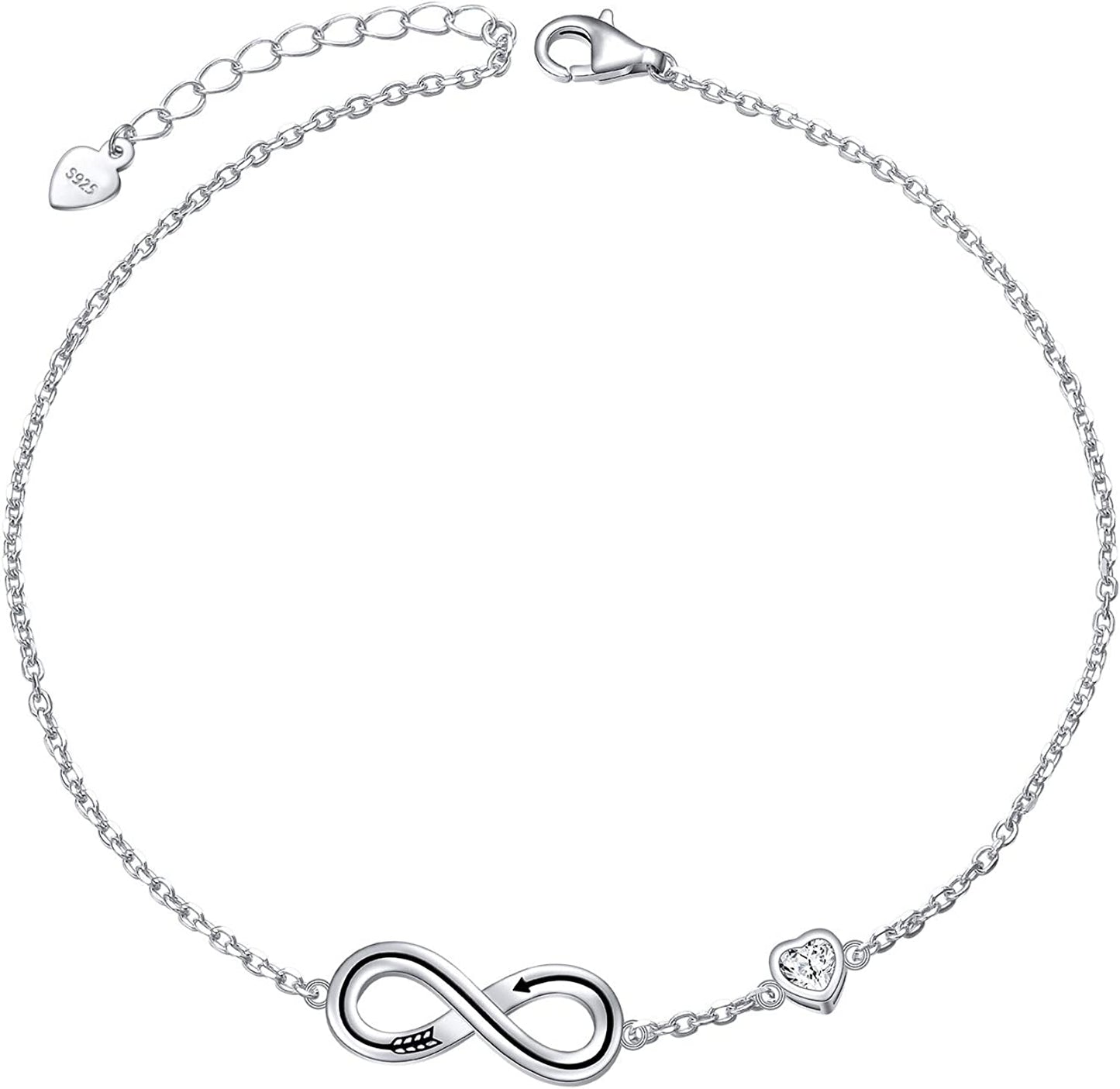 Infinity Anklet 925 Sterling Silver for Women Girls Adjustable Heart Ankle Bracelet Boho Beach Foot Chain 9+1 Inch Charm Jewelry Best Birthday Gifts Apparel & Accessories > Jewelry > Anklets FLYOW Infinity Love  