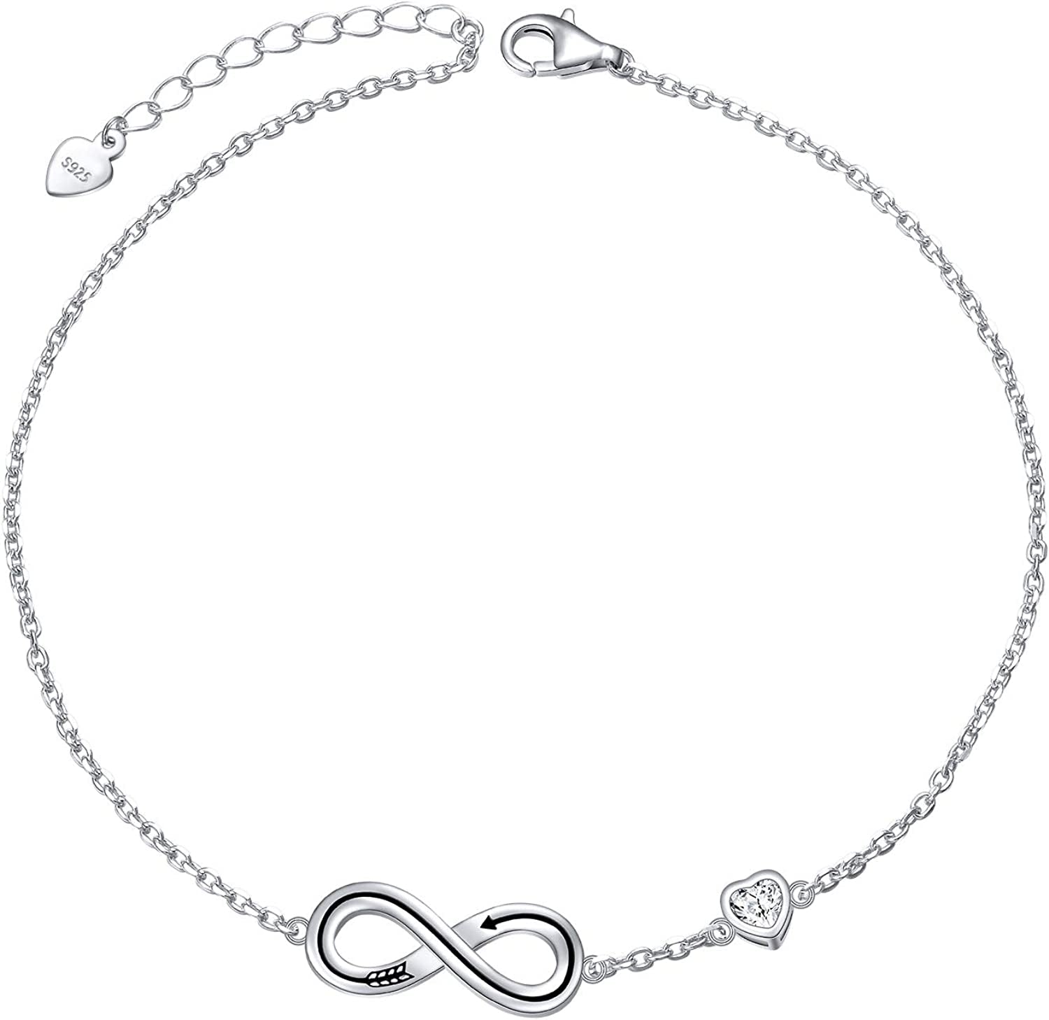 Infinity Anklet 925 Sterling Silver for Women Girls Adjustable Heart Ankle Bracelet Boho Beach Foot Chain 9+1 Inch Charm Jewelry Best Birthday Gifts Apparel & Accessories > Jewelry > Anklets FLYOW Infinity Love  