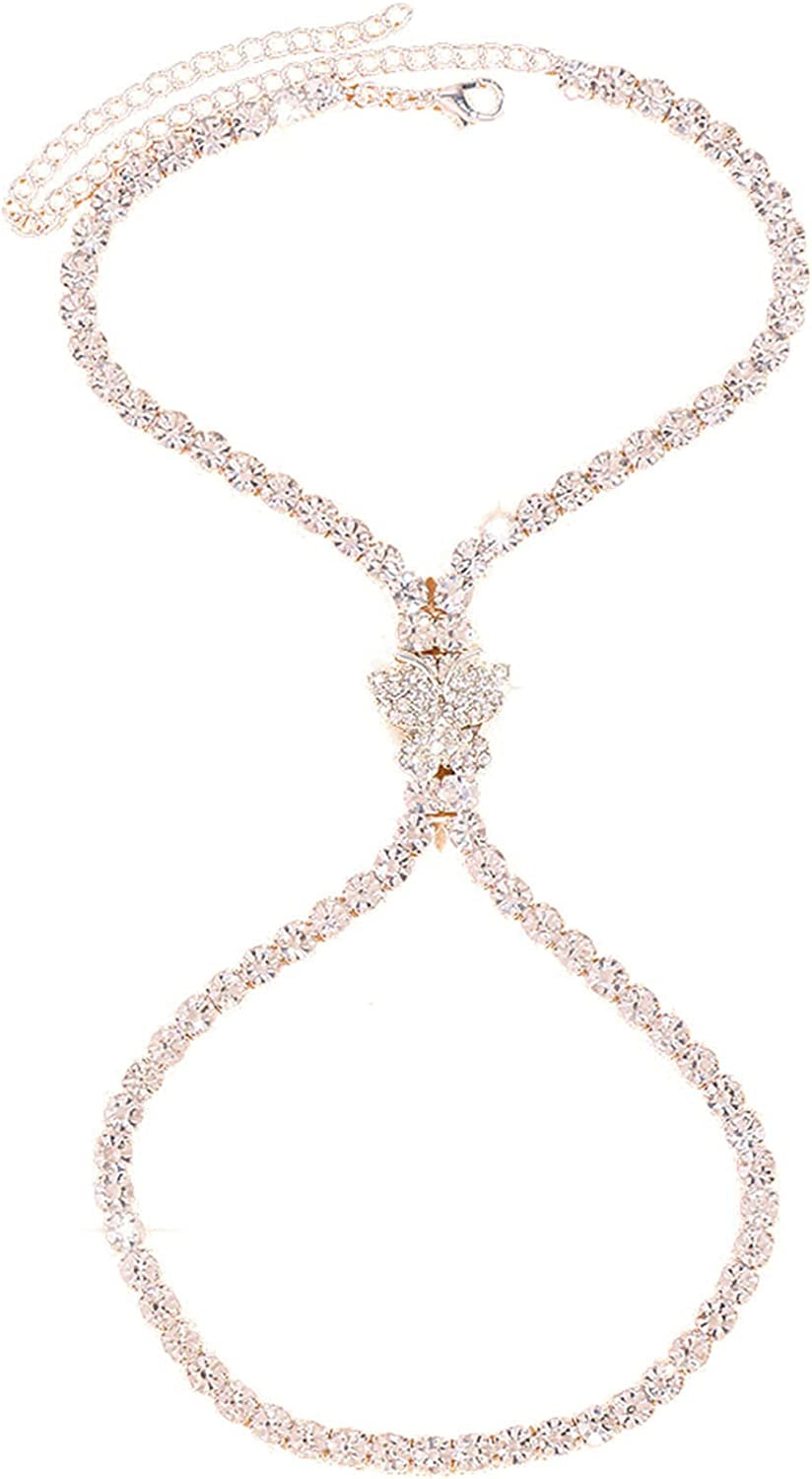 Hsakess Rhinestone Butterfly Heel Chain Tennis Chain Anklets Faux Crystal High Heel Ankle Bracelet Shoes Chain for Women Girls,Gold Apparel & Accessories > Jewelry > Anklets Hsakess Silver  