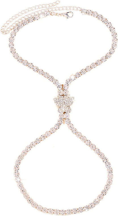 Hsakess Rhinestone Butterfly Heel Chain Tennis Chain Anklets Faux Crystal High Heel Ankle Bracelet Shoes Chain for Women Girls,Gold Apparel & Accessories > Jewelry > Anklets Hsakess Silver  