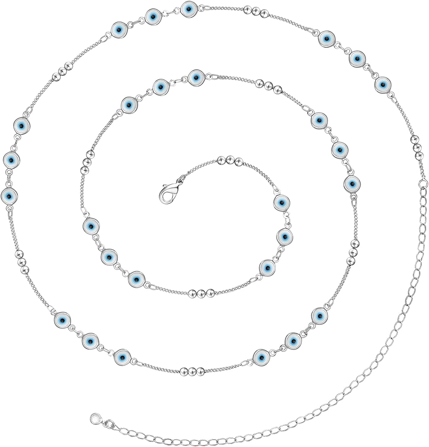 Kissyan Bikini Body Chains for Women, 14K Gold Adjustable Sexy Waist Chain Summer Beach Colorful Cuban Link Pearl Evil Eyes Belly Chain Handmade Jewelry Apparel & Accessories > Jewelry > Body Jewelry KissYan Silver-evil eye chain  