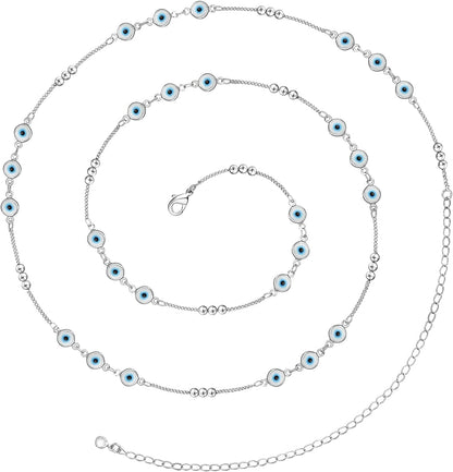 Kissyan Bikini Body Chains for Women, 14K Gold Adjustable Sexy Waist Chain Summer Beach Colorful Cuban Link Pearl Evil Eyes Belly Chain Handmade Jewelry Apparel & Accessories > Jewelry > Body Jewelry KissYan Silver-evil eye chain  