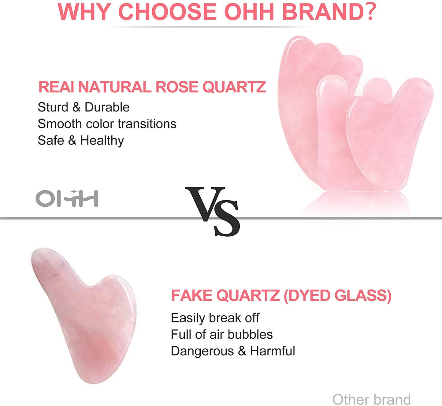 Gua Sha Facial Tools Set, OHH Rose Quartz Gua Sha Scraping Massage Tool for SPA Acupuncture Therapy Trigger Point Treatment, Face Massager for Facial Skincare, Pack of 3 Health & Beauty > Personal Care > Cosmetics > Cosmetic Tools > Skin Care Tools OHH   