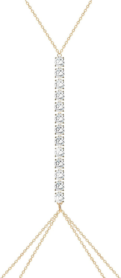 Gold Body Chain for Women, Sexy Simple Bikini Body Chain Apparel & Accessories > Jewelry > Body Jewelry ShinShang Clear-2 Layer CZ  