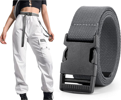 Canvas Long Belt for Women ,SANSTHS Hip Hop Streetwear Style Black Buckle Cargo Belt with Flat Plastic Buckle for Jeans Dress Apparel & Accessories > Clothing Accessories > Belts SANSTHS A-grey Fit Pants below 42" 