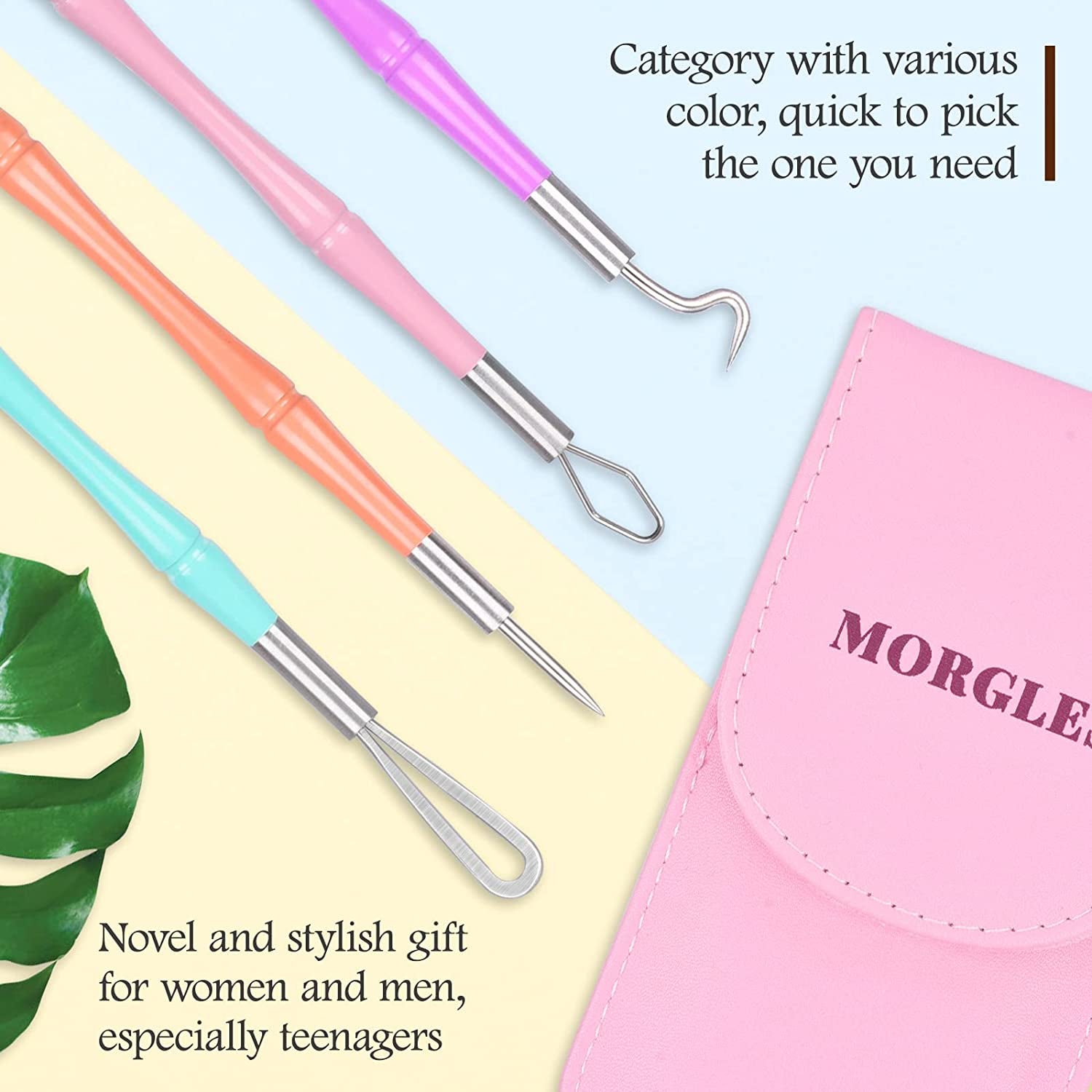 Pimple Popper Tool Kit, MORGLES 14-Heads Professional Stainless Acne Zit Popper Extraction Tools for Facial Nose with Leather Case Health & Beauty > Personal Care > Cosmetics > Cosmetic Tools > Skin Care Tools MORGLES   