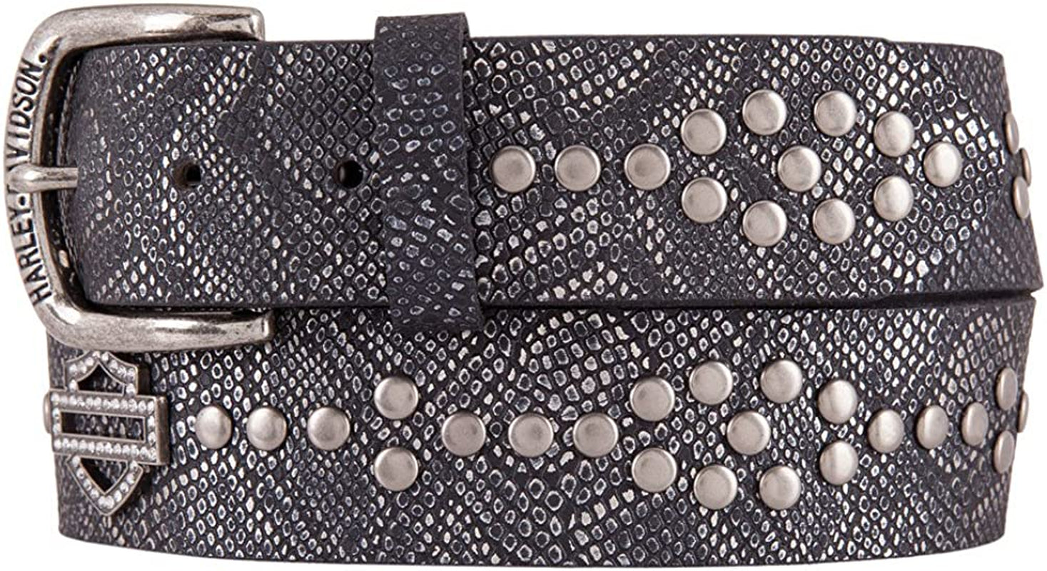 Harley-Davidson Women'S Studded Bling Snake Leather Belt, Black HDWBT11450 Apparel & Accessories > Clothing Accessories > Belts Harley-Davidson   