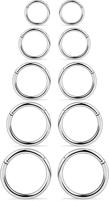 SCERRING 3-10PCS 16G Stainless Steel Hinged Clicker Segment Septum Nose Lip Ring Hoop Cartilage Tragus Sleeper Earrings Body Piercing Jewelry 8Mm 10Mm 12Mm 14Mm 16Mm Apparel & Accessories > Jewelry > Rings SCERRING   
