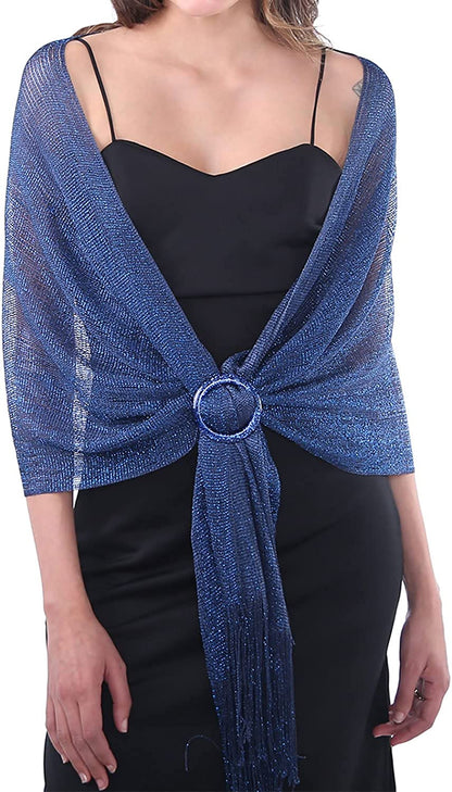 Missshorthair Women'S Sparkle Shawls and Wraps with Buckle for Wedding Party Dresses Apparel & Accessories > Clothing Accessories > Scarves & Shawls MissShorthair 58# Blue  