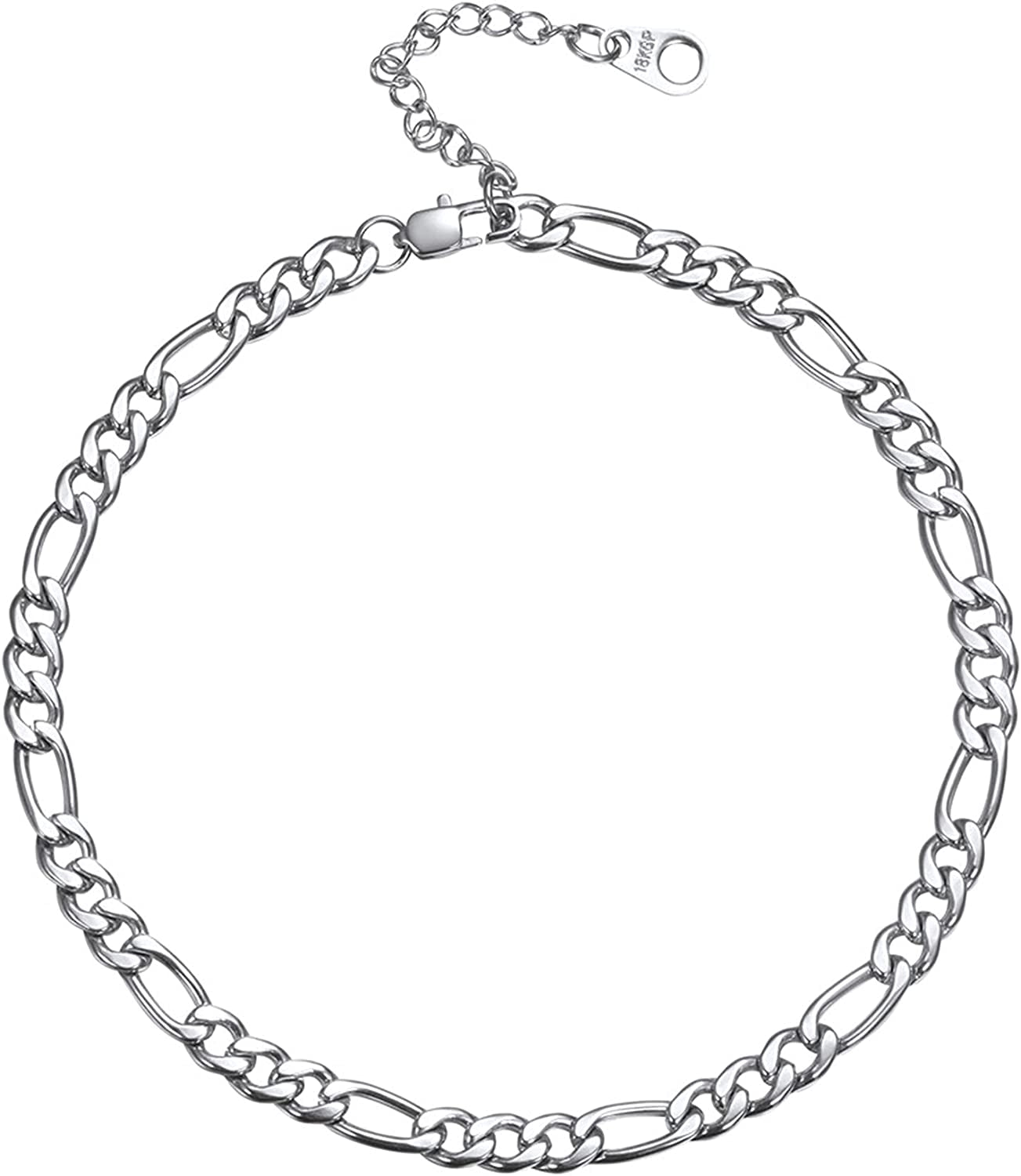 Women Girls Barefoot Jewelry 18K Gold or Rose Gold Stainless Steel Heart / Rope / Figaro / Cuban Chain Anklet Foot Bracelet, 25-30 CM Long Apparel & Accessories > Jewelry > Anklets U7 Jewelry 03.Stainless steel-5mm figaro chain  