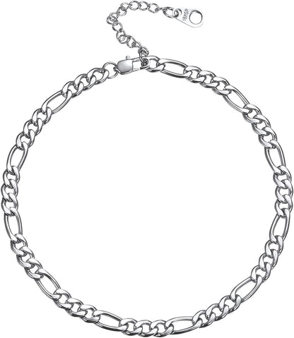 Women Girls Barefoot Jewelry 18K Gold or Rose Gold Stainless Steel Heart / Rope / Figaro / Cuban Chain Anklet Foot Bracelet, 25-30 CM Long Apparel & Accessories > Jewelry > Anklets U7 Jewelry 03.Stainless steel-5mm figaro chain  