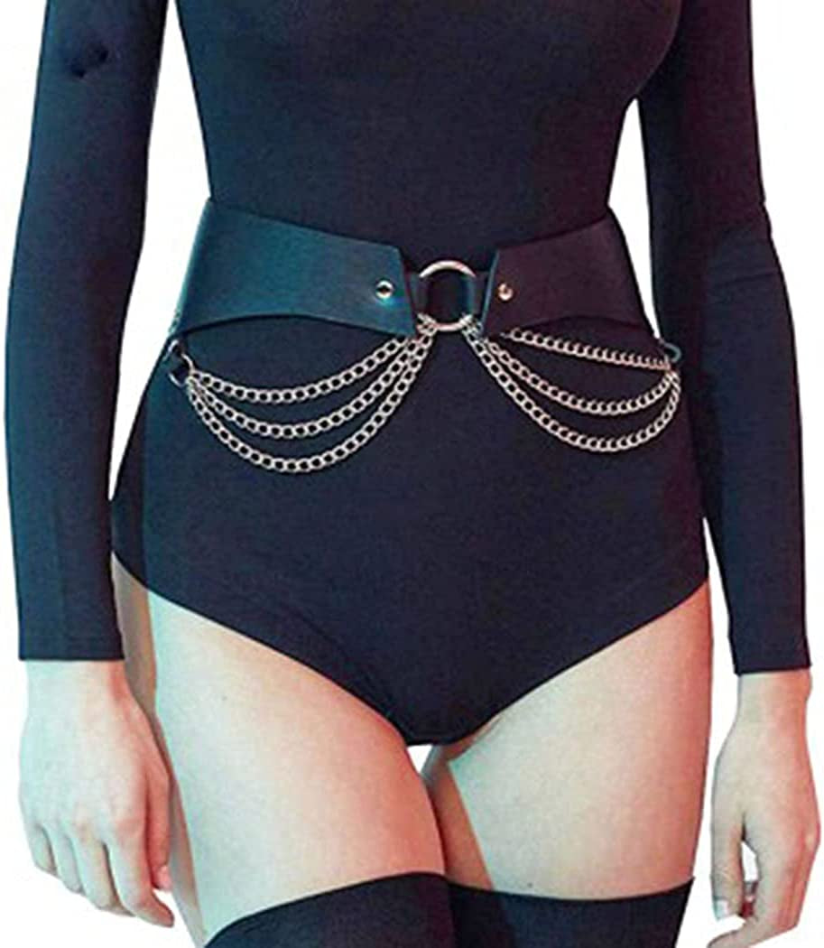 Relbcy Punk Waist Chain Belt Layered Leather Body Harness Chains Rave Body Belts Waist Accessories for Women and Girls Apparel & Accessories > Jewelry > Body Jewelry RELBCY D-Style4  