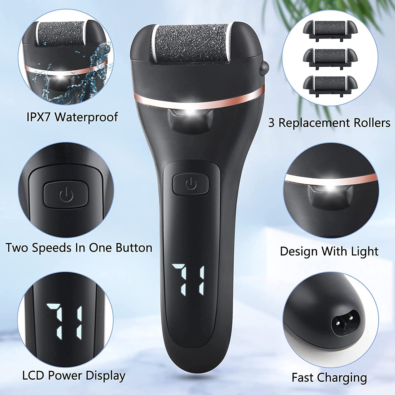 Electric Callus Remover for Feet, Rechargeable Foot File Pedicure Tools,12 in 1 Pedicure Kit for Cracked Heels Calluses Dead Skin,Pedi Foot Scrubber with 3 Roller Heads,2 Speed,Battery Display Health & Beauty > Personal Care > Foot Care SIHOHAN   
