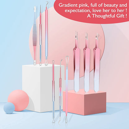 Kresecioo 9 PCS Blackhead Remover Tools, Pimple Popper Tool Kit, Acne Tools Extractor Kit Professional for Nose Face, Blemish Whitehead Zit Popping Tool with Portable Leather Bag(Pink) Health & Beauty > Personal Care > Cosmetics > Cosmetic Tools > Skin Care Tools Kresecioo   
