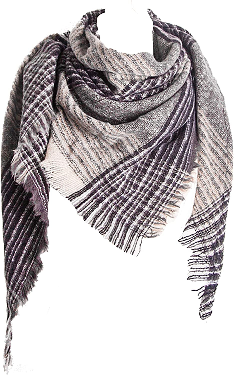 Wander Agio Womens Warm Scarf Triangle Shawls Winter Scarves Stripe Plaid Fichu Rough Surface Apparel & Accessories > Clothing Accessories > Scarves & Shawls Wander Agio Plaid Grey 29  