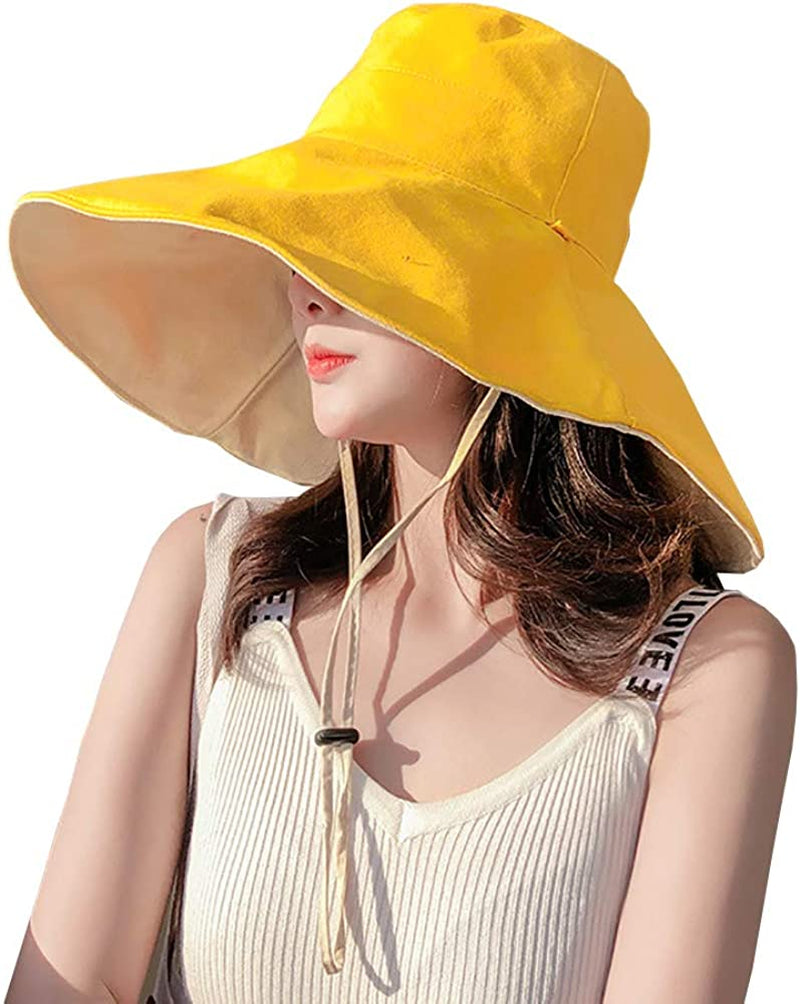 Farodor Women'S Packable Reversible Bucket Hat UV Sun Protection Wide Brim Summer Beach Cap Apparel & Accessories > Clothing Accessories > Hats FaroDor 3yellow  