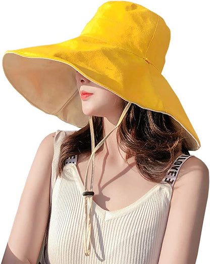 Farodor Women'S Packable Reversible Bucket Hat UV Sun Protection Wide Brim Summer Beach Cap Apparel & Accessories > Clothing Accessories > Hats FaroDor 3yellow  