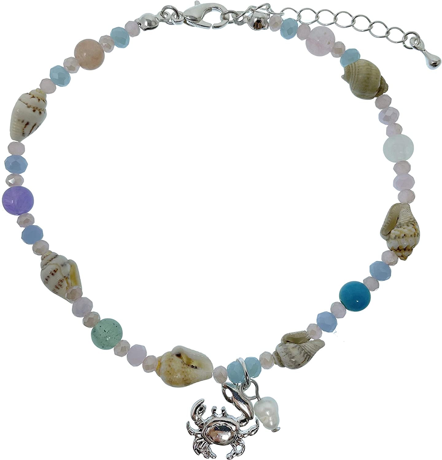 Elosee Sealife Theme Seashell Freshwater Pearl Bead Anklet Apparel & Accessories > Jewelry > Anklets Elosee Crab - Multi Color  