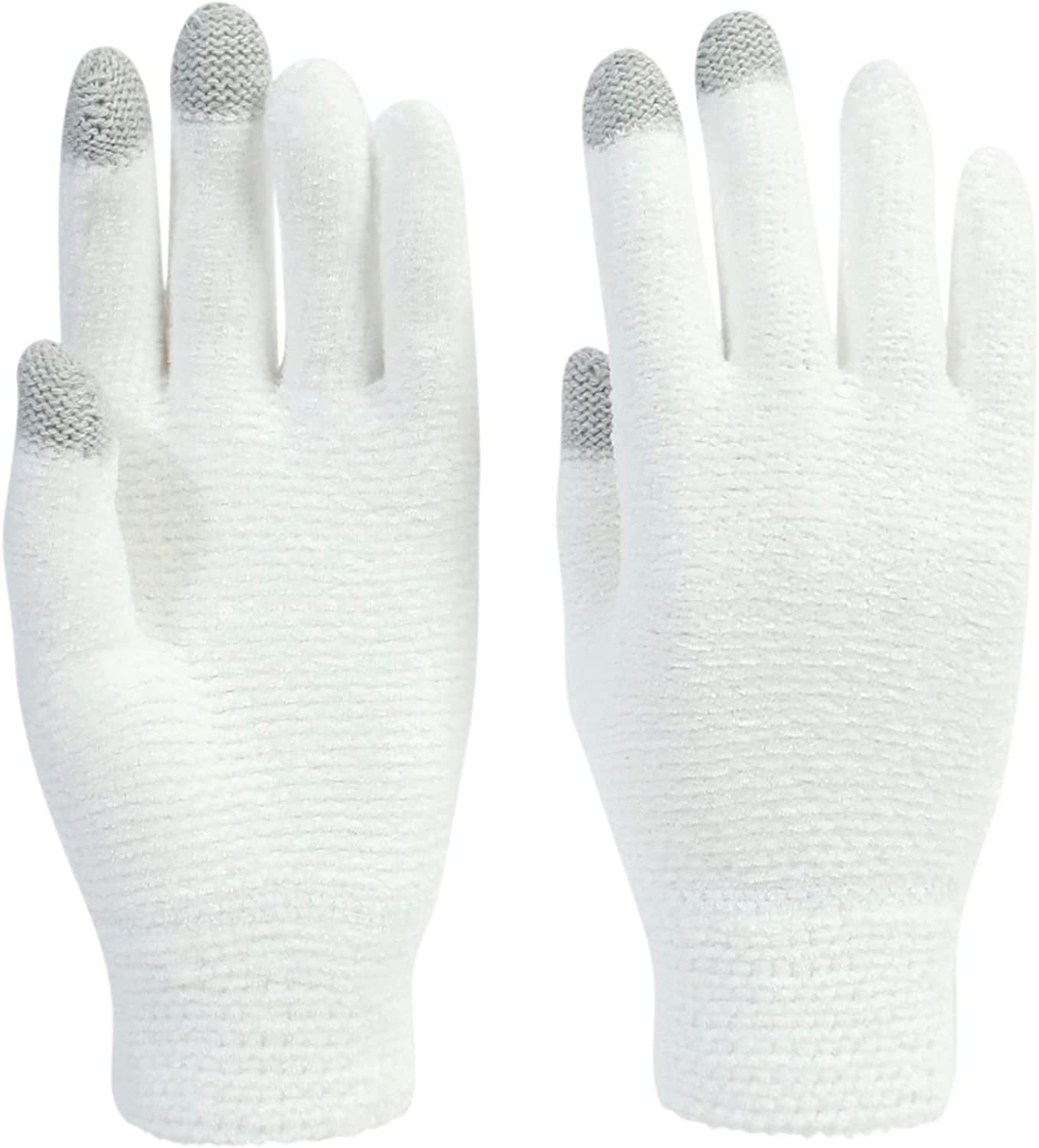 Women Winter Warm Touch Screen Gloves Knitted Soft Elastic Thick Gloves for Clod Weather Apparel & Accessories > Clothing Accessories > Gloves & Mittens Muryobao Z-white  
