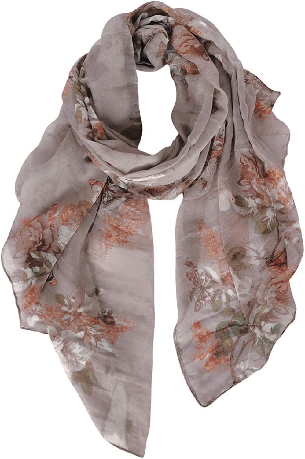 GERINLY Summer Scarfs for Women Lightweight Peony Print Hawaiian Wrap Beach Shawl Cotton Voile Head Scarf Apparel & Accessories > Clothing Accessories > Scarves & Shawls GERINLY Khakibrown  