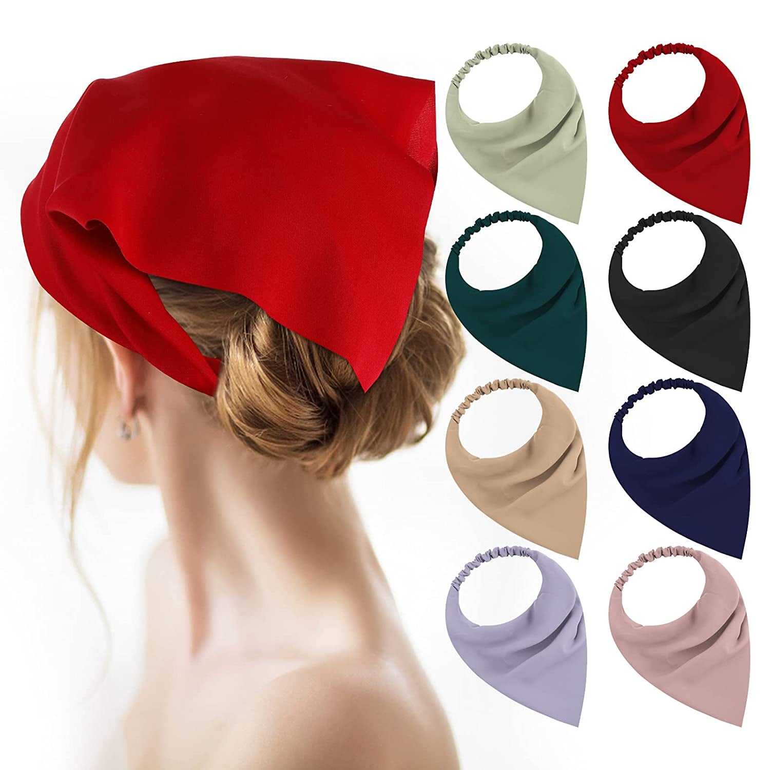 Molain 8Pcs Hair Scarf Bandanas for Women Solid Color Bandana Headband Chiffon Boho Hair Scarves Kerchief Headwear Turbans Elastic Hairbands Adjustable Hair Ties Apparel & Accessories > Clothing Accessories > Bandanas & Headties Molain   