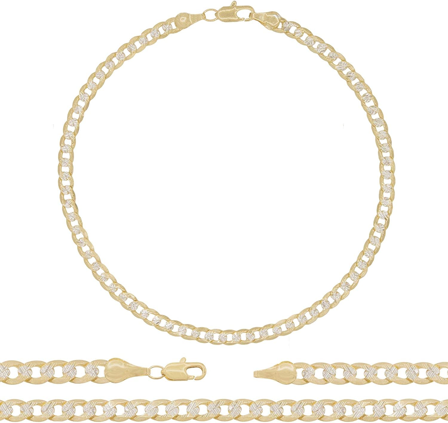 BEBERLINI Cuban Link 14K Gold Filled Diamond Cut Anklet Curb Foot Chain Bracelet Fashion Jewelry Gifts for Women Teen Girls Length 10'' Apparel & Accessories > Jewelry > Anklets BéBérlini 4.8 mm Two Tone  