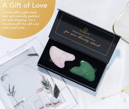 Gua Sha Facial Tool Set by Esmee 2 in 1 Premium Massage Therapy Tools Jade and Rose Quartz Guasha Face Massage Tool Anti-Aging Beauty Therapy for Skin Rejuvenation Face Scraping Tools (Heart Shape) Health & Beauty > Personal Care > Cosmetics > Cosmetic Tools > Skin Care Tools Esmee Beauty and Lifestyle   