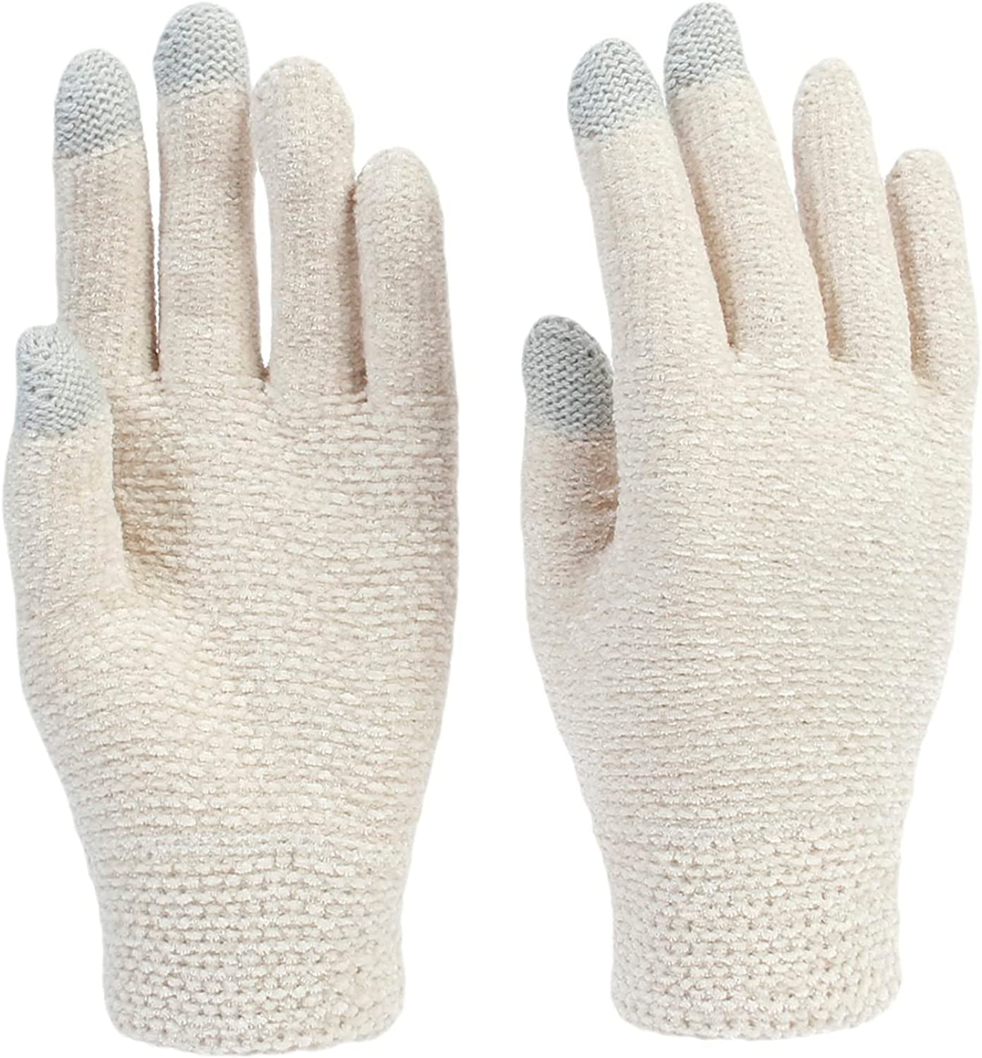 Women Winter Warm Touch Screen Gloves Knitted Soft Elastic Thick Gloves for Clod Weather Apparel & Accessories > Clothing Accessories > Gloves & Mittens Muryobao Z-beige  