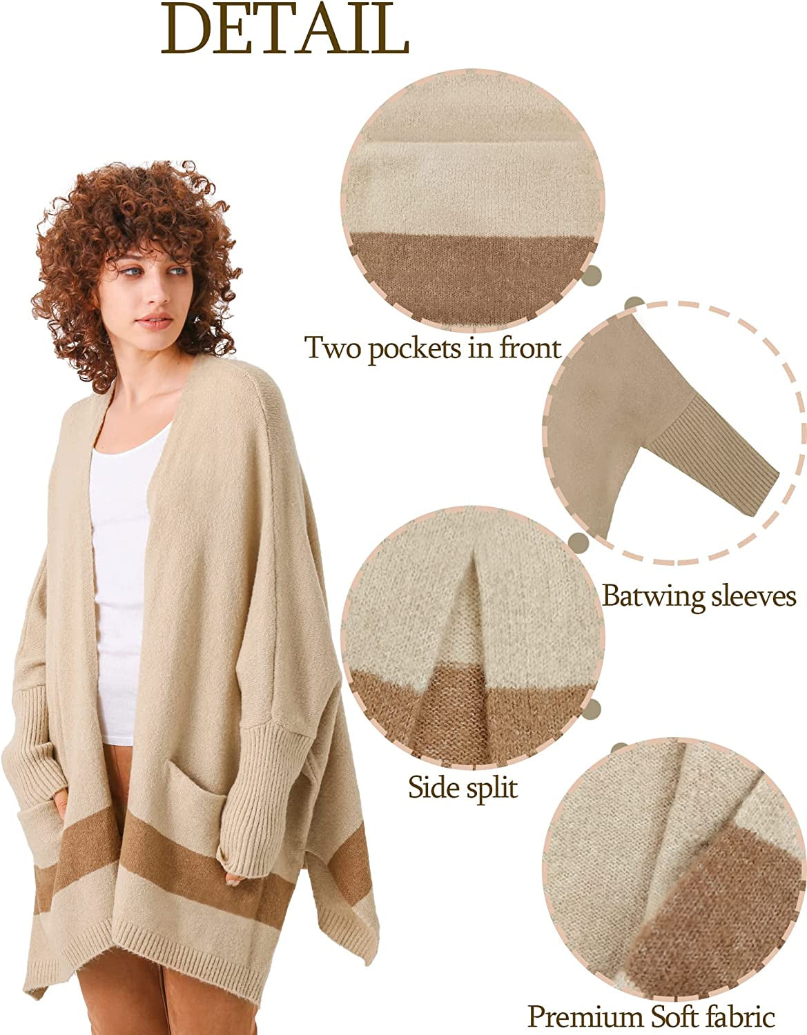 Moss Rose Women'S Open Front Cardigans Striped Batwing Sleeves Oversized Knit Pockets Sweater Coat Apparel & Accessories > Clothing Accessories > Scarves & Shawls KYLIE MAX   
