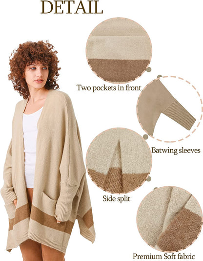 Moss Rose Women'S Open Front Cardigans Striped Batwing Sleeves Oversized Knit Pockets Sweater Coat Apparel & Accessories > Clothing Accessories > Scarves & Shawls KYLIE MAX   