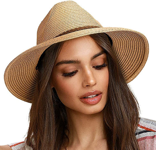 FURTALK Sun Hats for Women Summer Wide Brim UV UPF 50+ Panama Fedora Foldable Packable Straw Beach Hat Ivory Apparel & Accessories > Clothing Accessories > Hats KYLIE MAX Khaki Medium 
