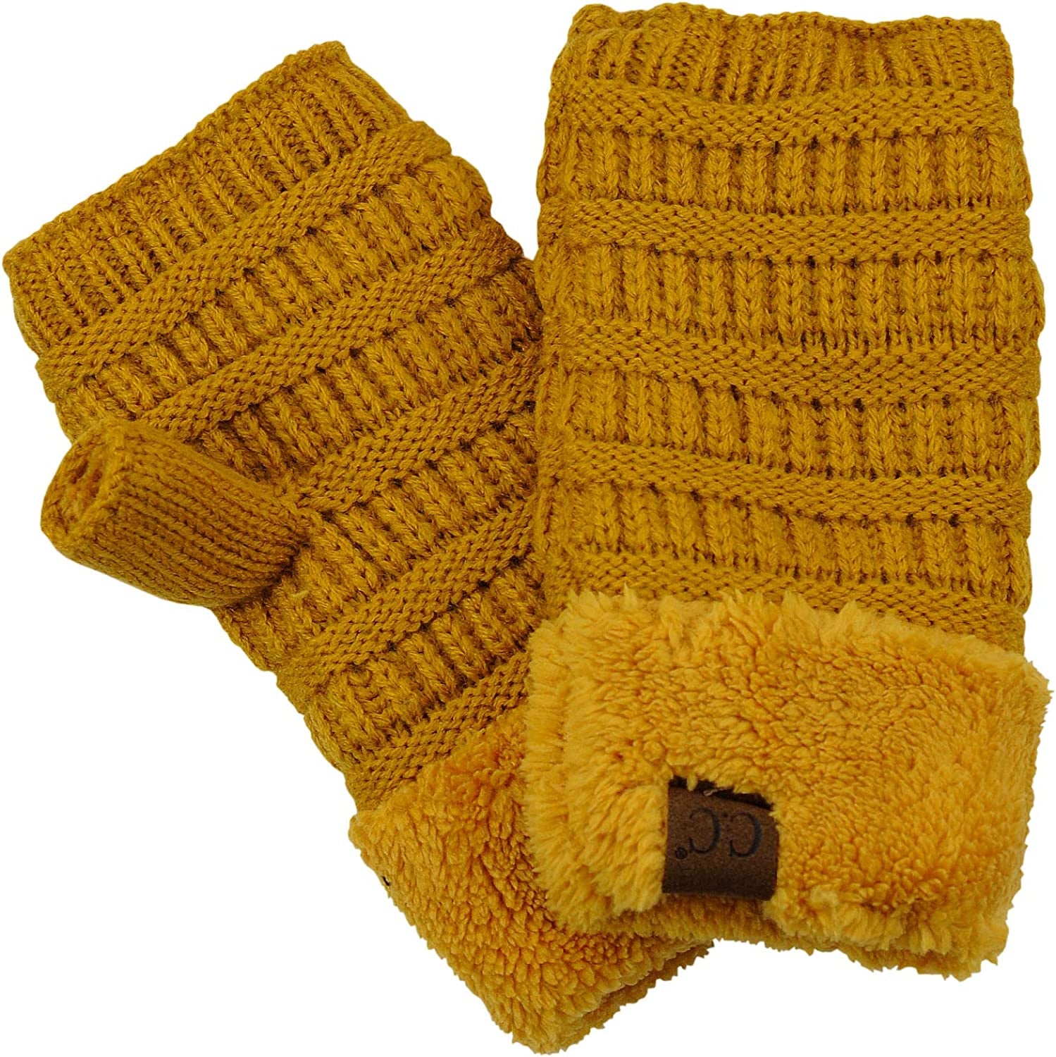 C.C Women'S Warm Knit Fingerless Half Finger Fleece Lined Winter Gloves Apparel & Accessories > Clothing Accessories > Gloves & Mittens C.C Mustard  
