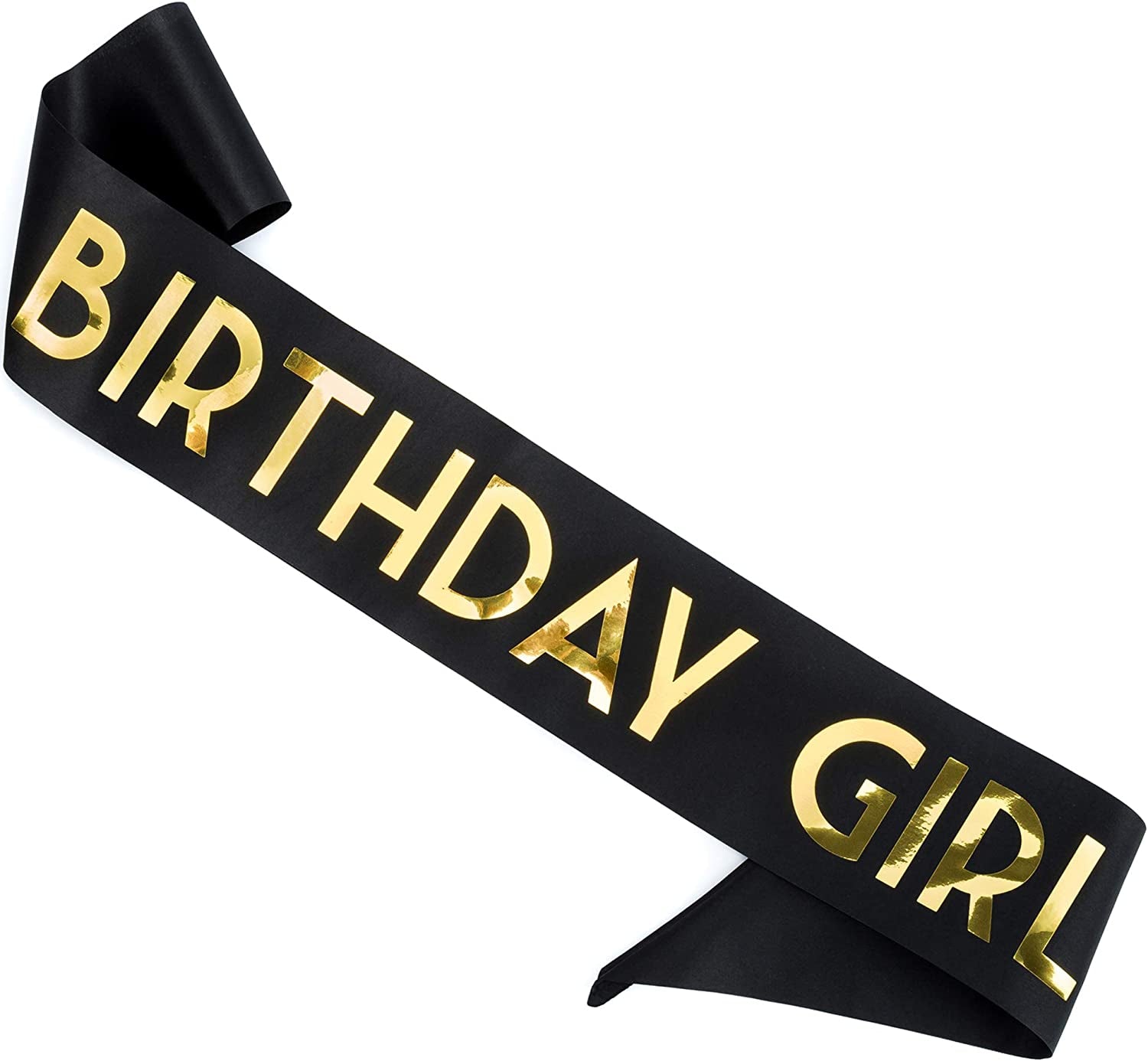 CORRURE 'Birthday Girl' Sash with Rose Gold Foil - Soft Satin White Sash for Women - Happy Birthday Sash for Sweet 16, 18Th 21St 25Th 30Th 40Th 50Th or Any Other Bday Party Apparel & Accessories > Clothing Accessories > Sashes Pego Brands General Black-gold  