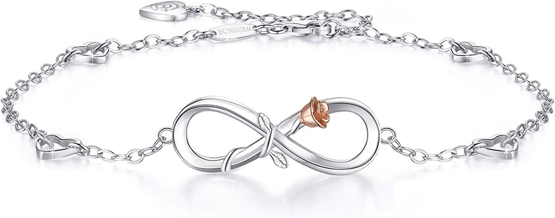 Blinggem Anklets for Women 925 Sterling Silver Infinity Hear Ankle Bracelet Cubic Zirconia Rose Gold Summer Beach Stylish Foot Chain Summer Vacation Jewelry Gift for Mom Women Girlfriend Apparel & Accessories > Jewelry > Anklets BlingGem Infinity Rose  