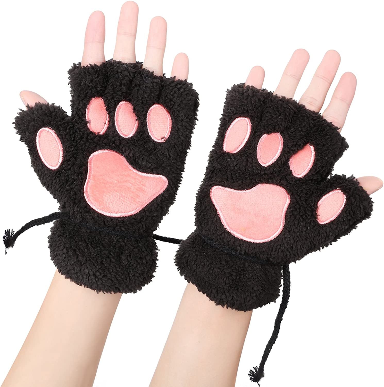 Odema Womens Bear Plush Cat Paw Claw Glove Soft Winter Fingerless Mitten Gloves Apparel & Accessories > Clothing Accessories > Gloves & Mittens Odema   